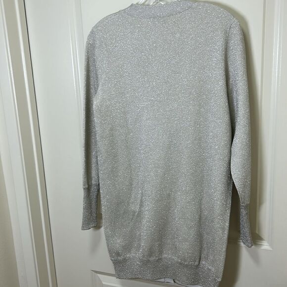 J. Crew Collection - Double-Knit Sparkle Long Cardigan Sweater - Size XS, Silver - Picture 9 of 17